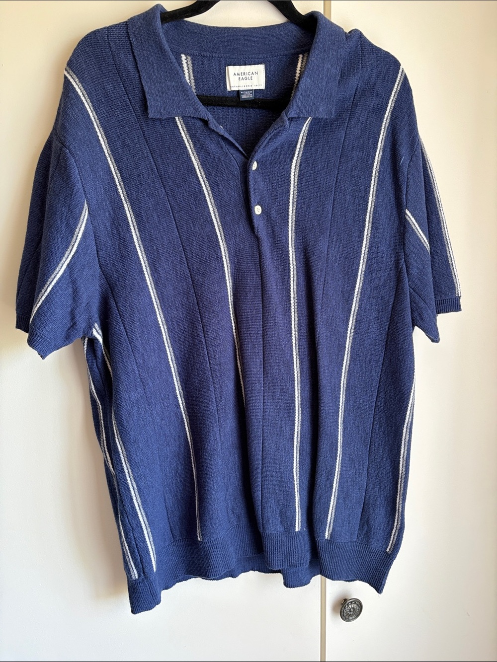 American Eagle Outfitters Blue Polo with White Vertical Stripes brand new